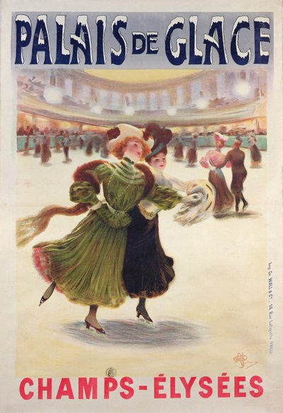 Affiche publicitaire pour la patinoire du Palais de Glace sur les Champs-Élysées - Albert Guillaume